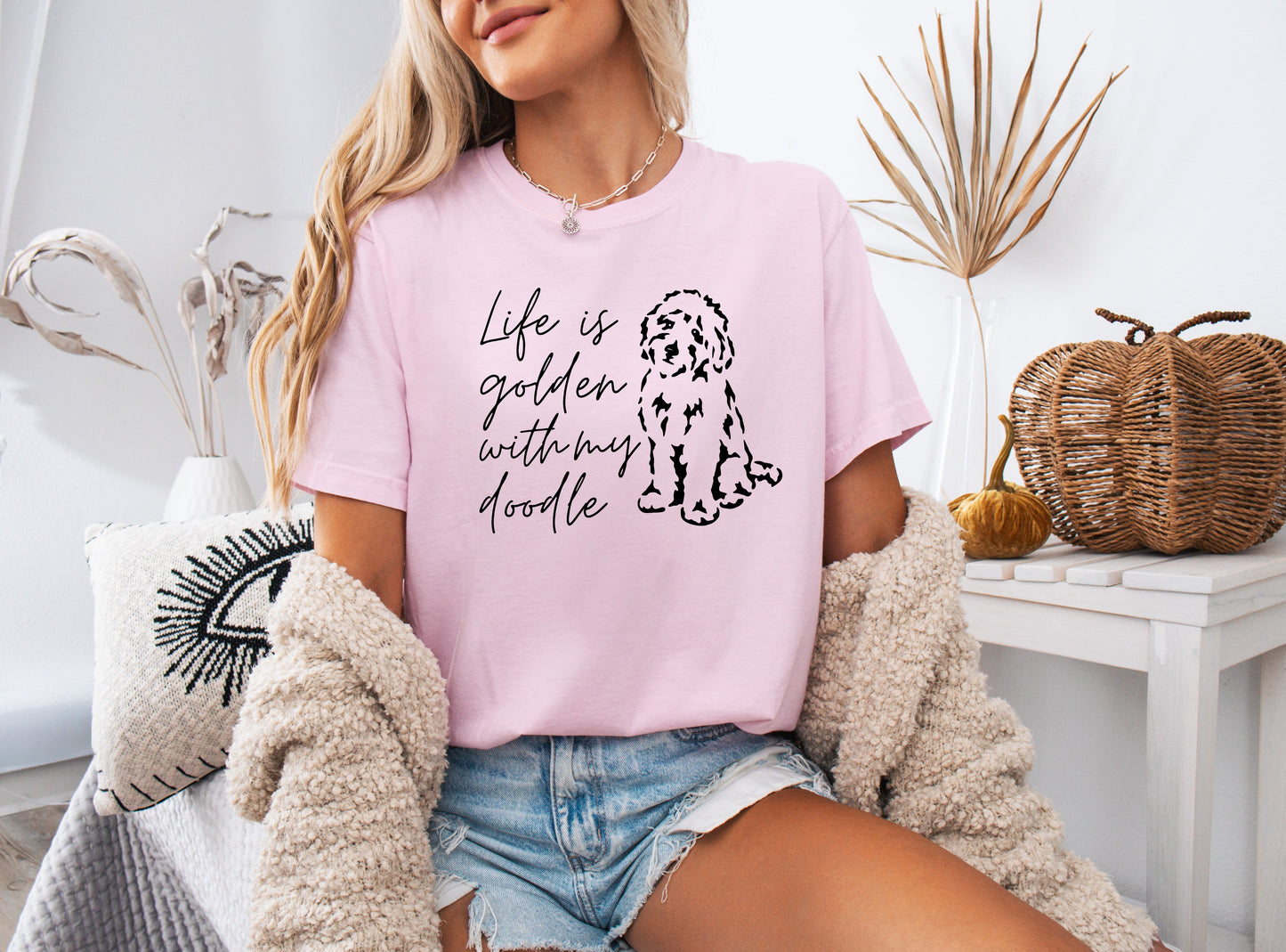 Life Is Golden With My Doodle Dog mom Garment Dyed T Shirt