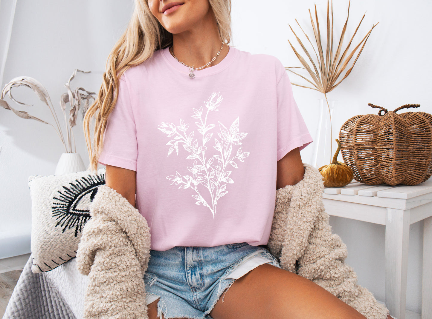 Botanical Plant Nature Garment Dyed T Shirt