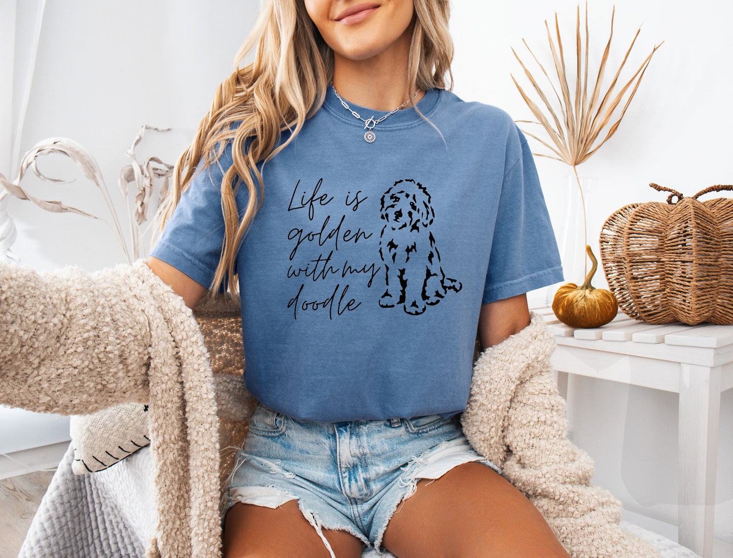 Life Is Golden With My Doodle Dog mom Garment Dyed T Shirt