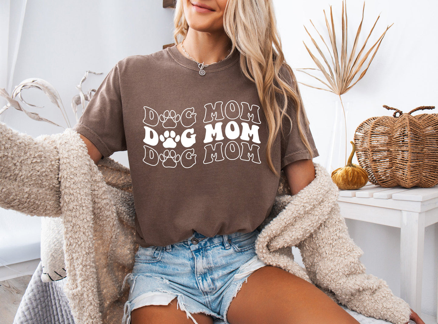 Dog Mom Comfort Colors T Shirt (Groovy repeat font)