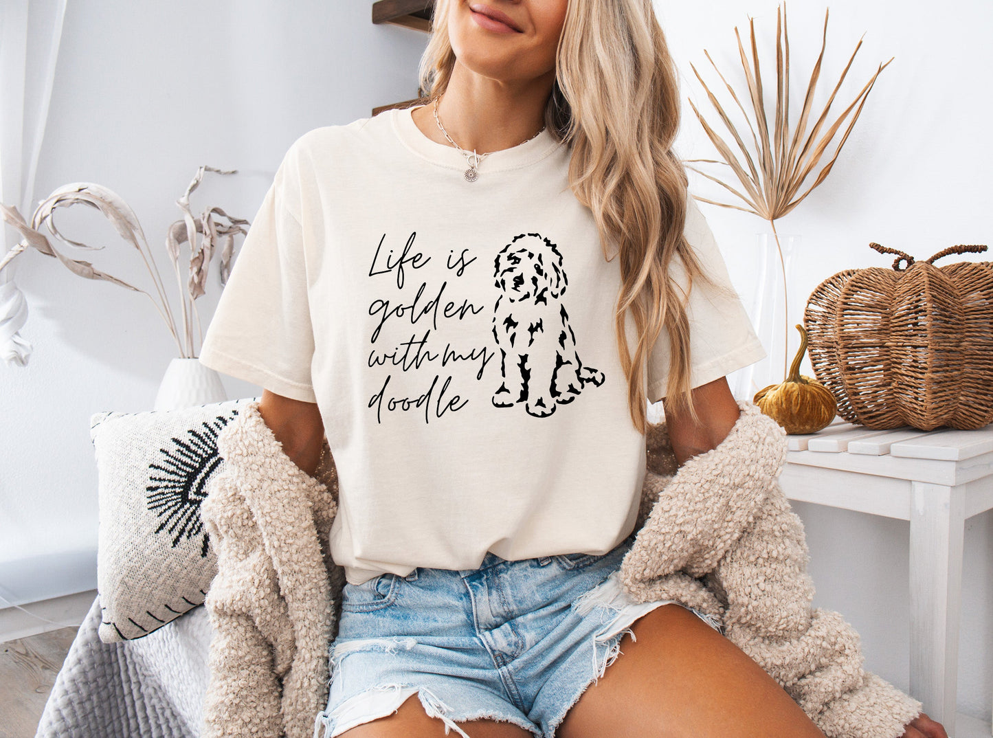 Life Is Golden With My Doodle Dog mom Garment Dyed T Shirt