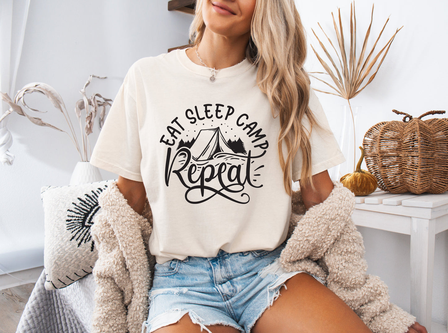 Camping Hiking Mountain Nature Garment Dyed T Shirt