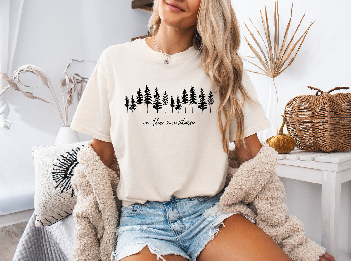 On the mountain Tree Botanical Plant Nature Camping Adventure Garment Dyed T Shirt
