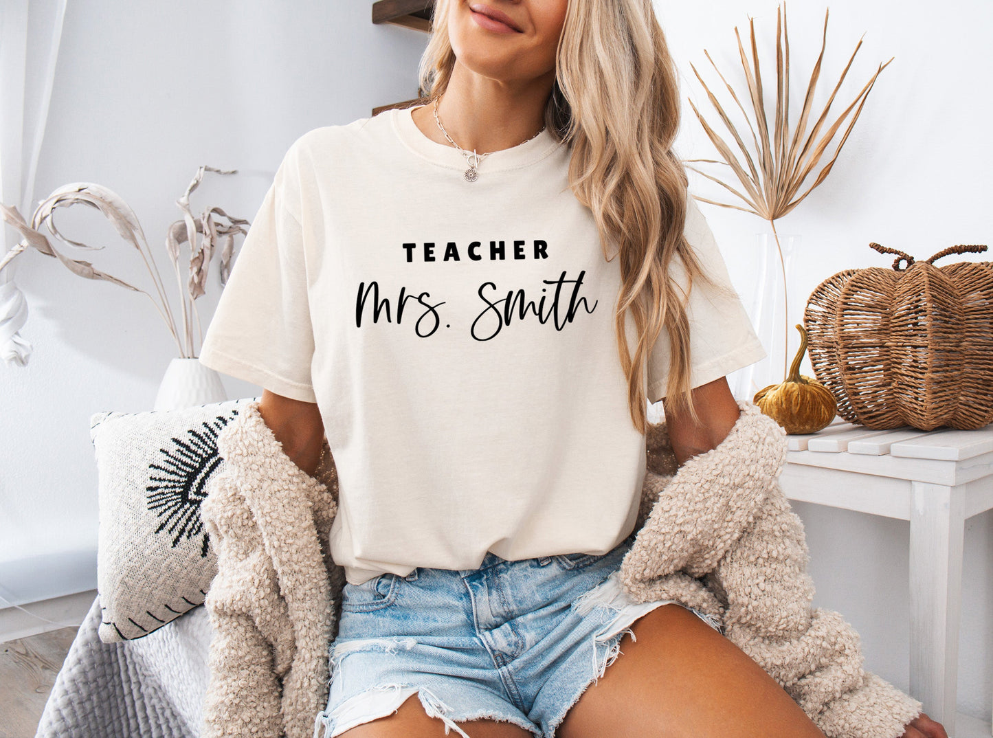 Teacher Mrs Custom Personalization name Teacher Comfort Colors Garment Dyed T Shirt