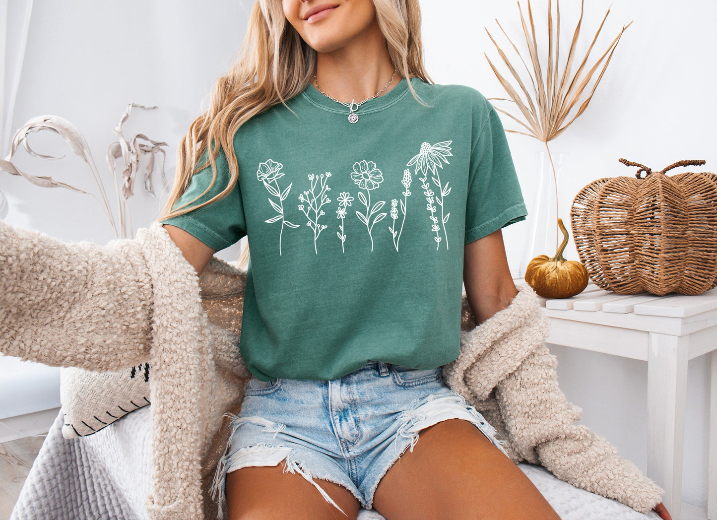 Wildflowers Botanical Plant Nature Garment Dyed T Shirt