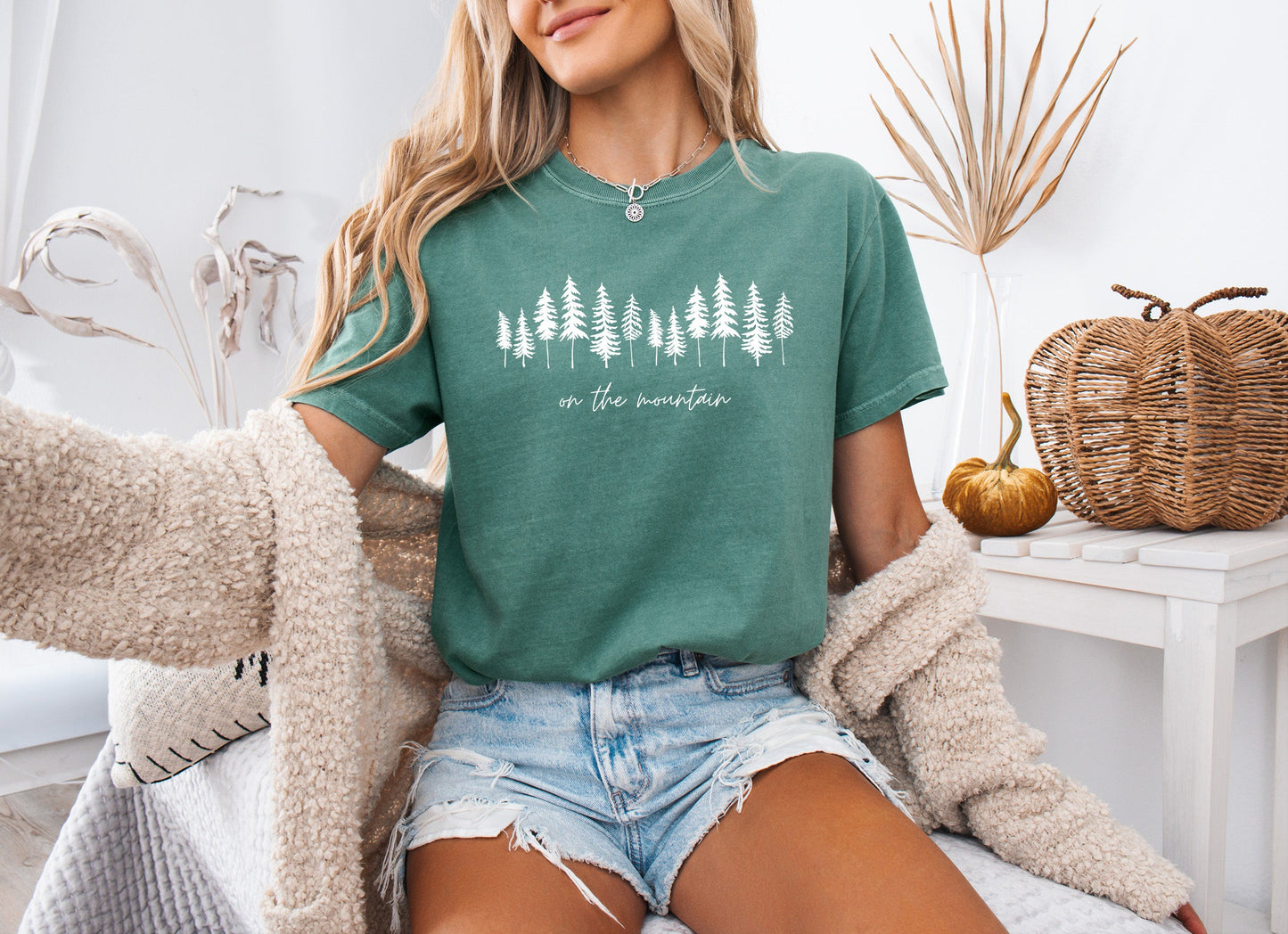 On the mountain Tree Botanical Plant Nature Camping Adventure Garment Dyed T Shirt
