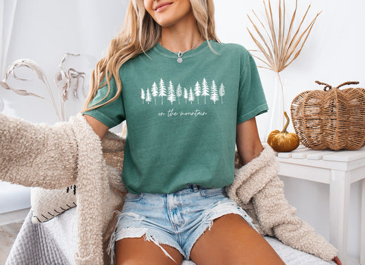 On the mountain Tree Botanical Plant Nature Camping Adventure Garment Dyed T Shirt