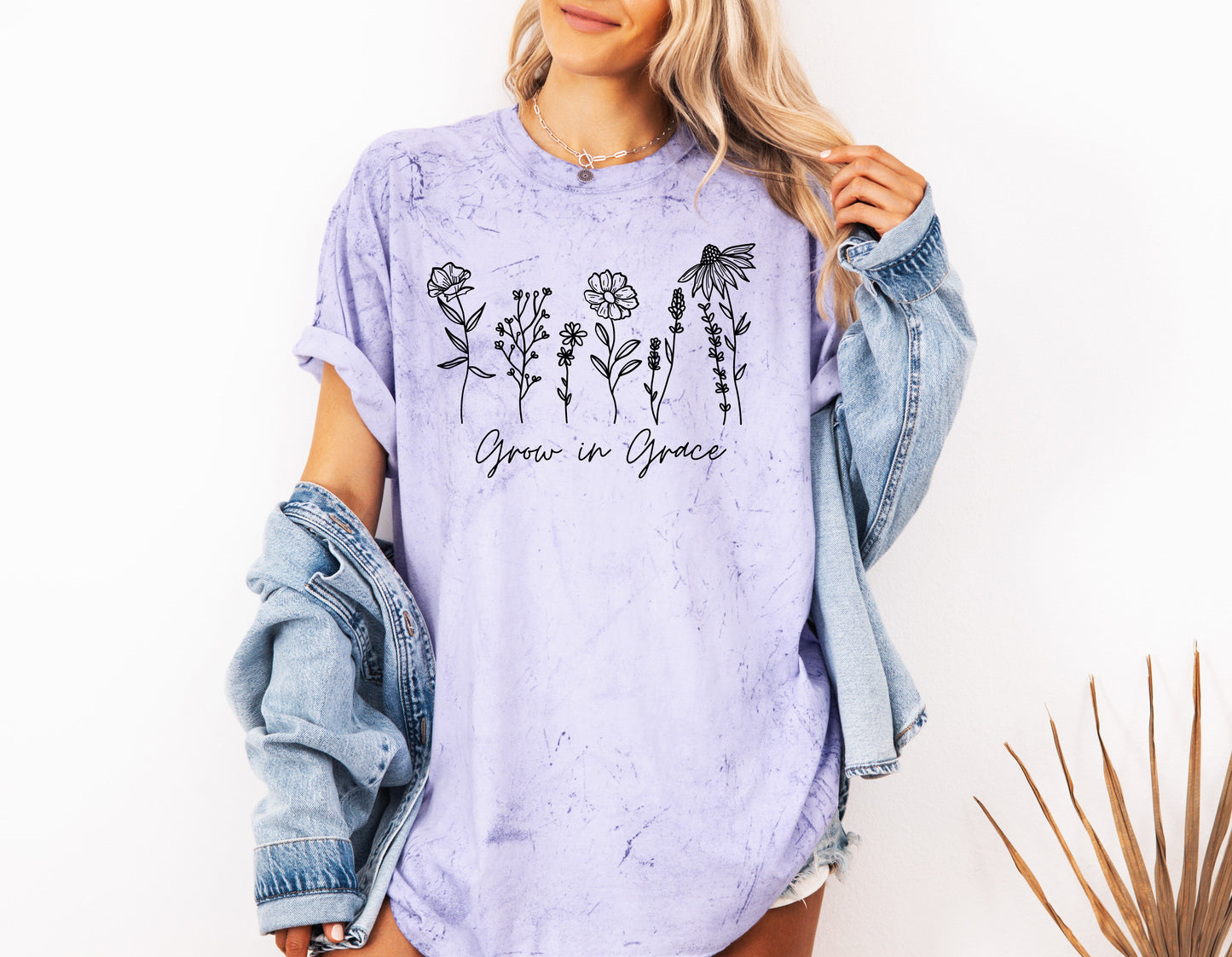 Grow in Grace Comfort Colors Christian and Flower Garment Dyed Christian T Shirt