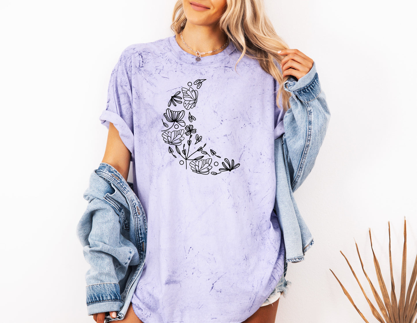 The Moon made of Flowers Nature botanical Garment Dyed T Shirt