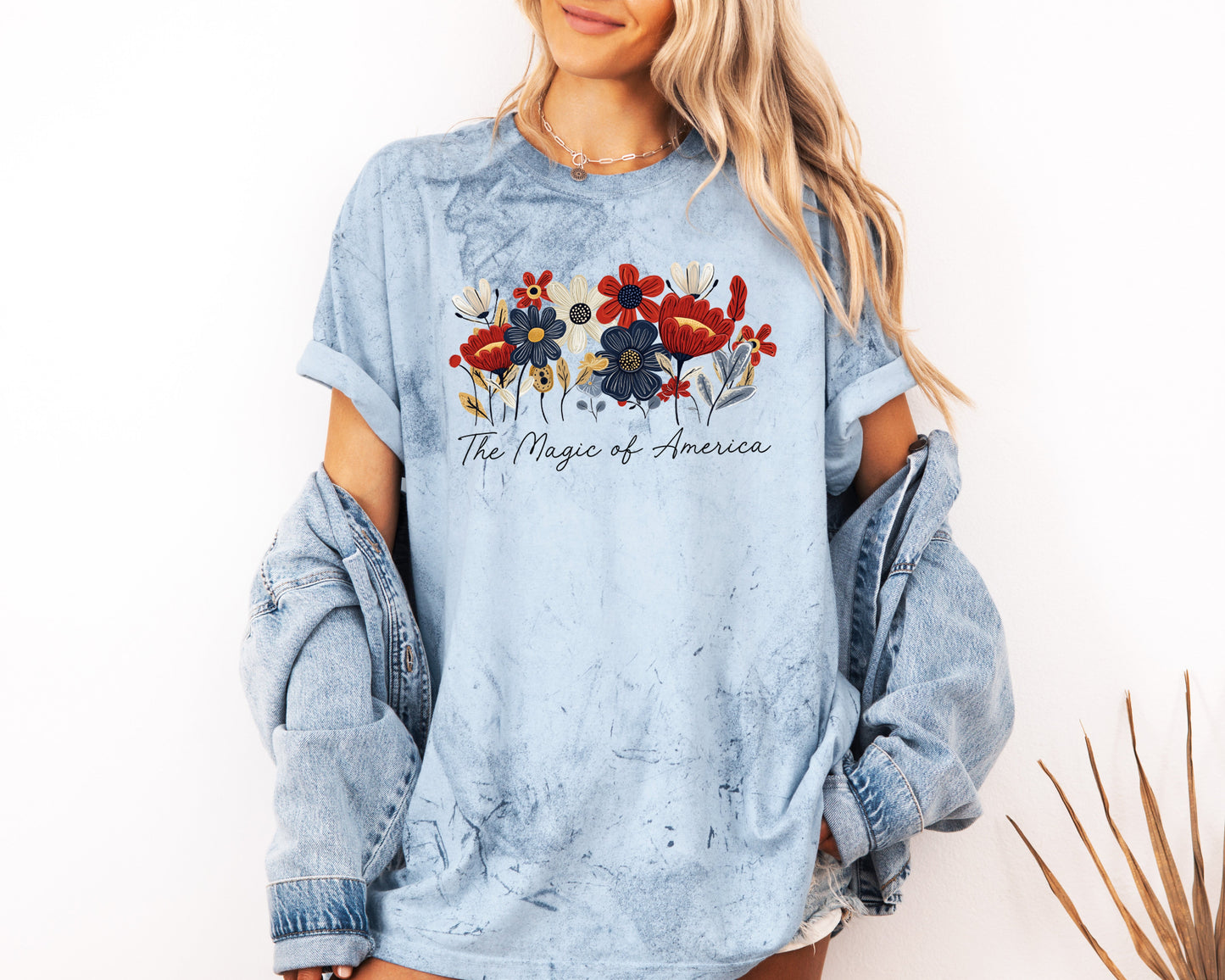 America the Magic of America USA Flag flower Garment Dyed T Shirt