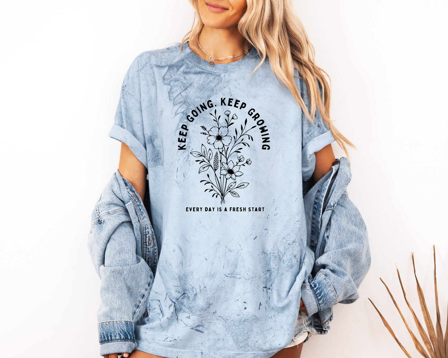 Keep growing Inspirational Christian Botanical Plant Nature Garment Dyed T Shirt