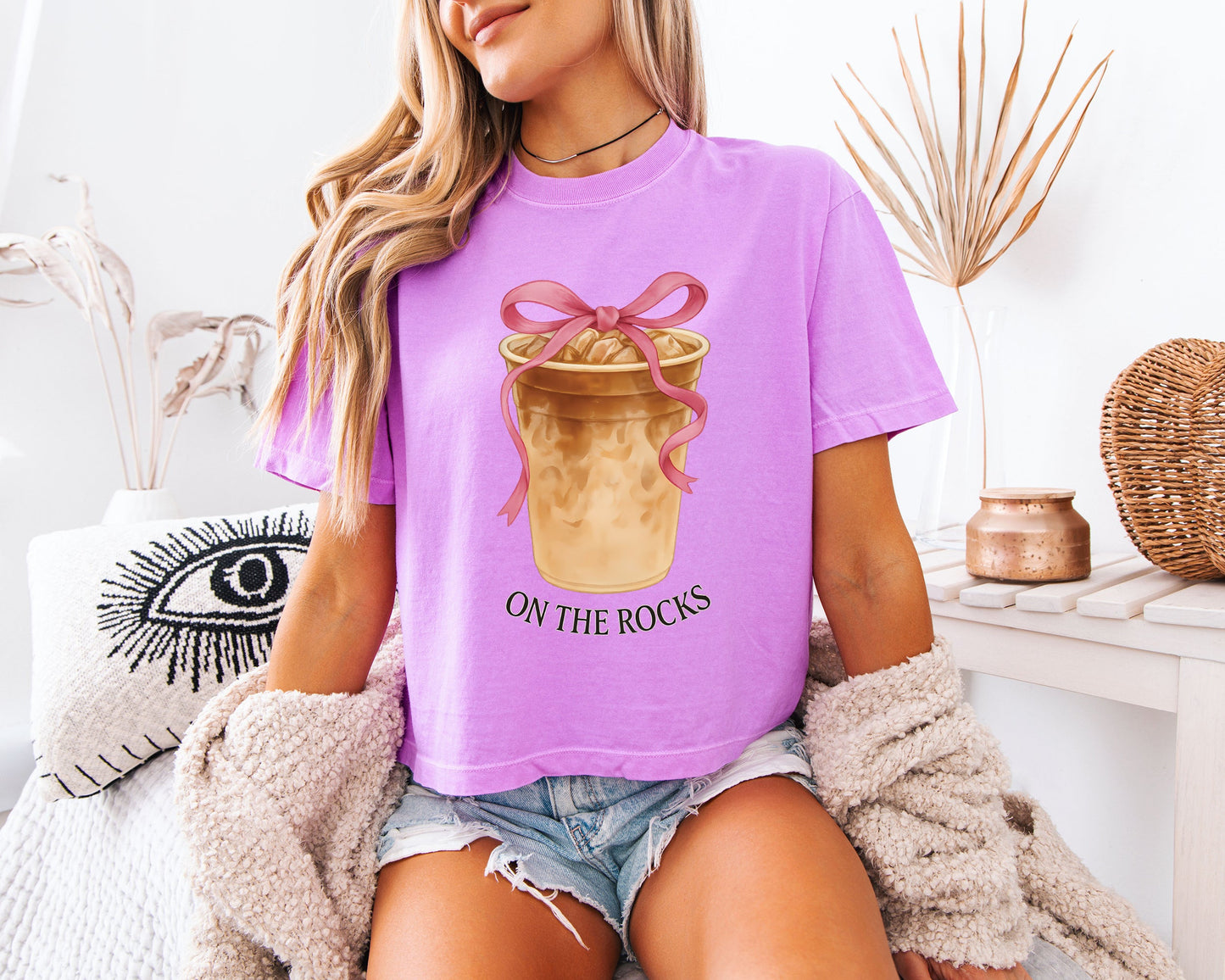 On the Rock Coffee Iced Latte Iced Coffee Garment Dyed Women's Slightly Cropped T Shirt