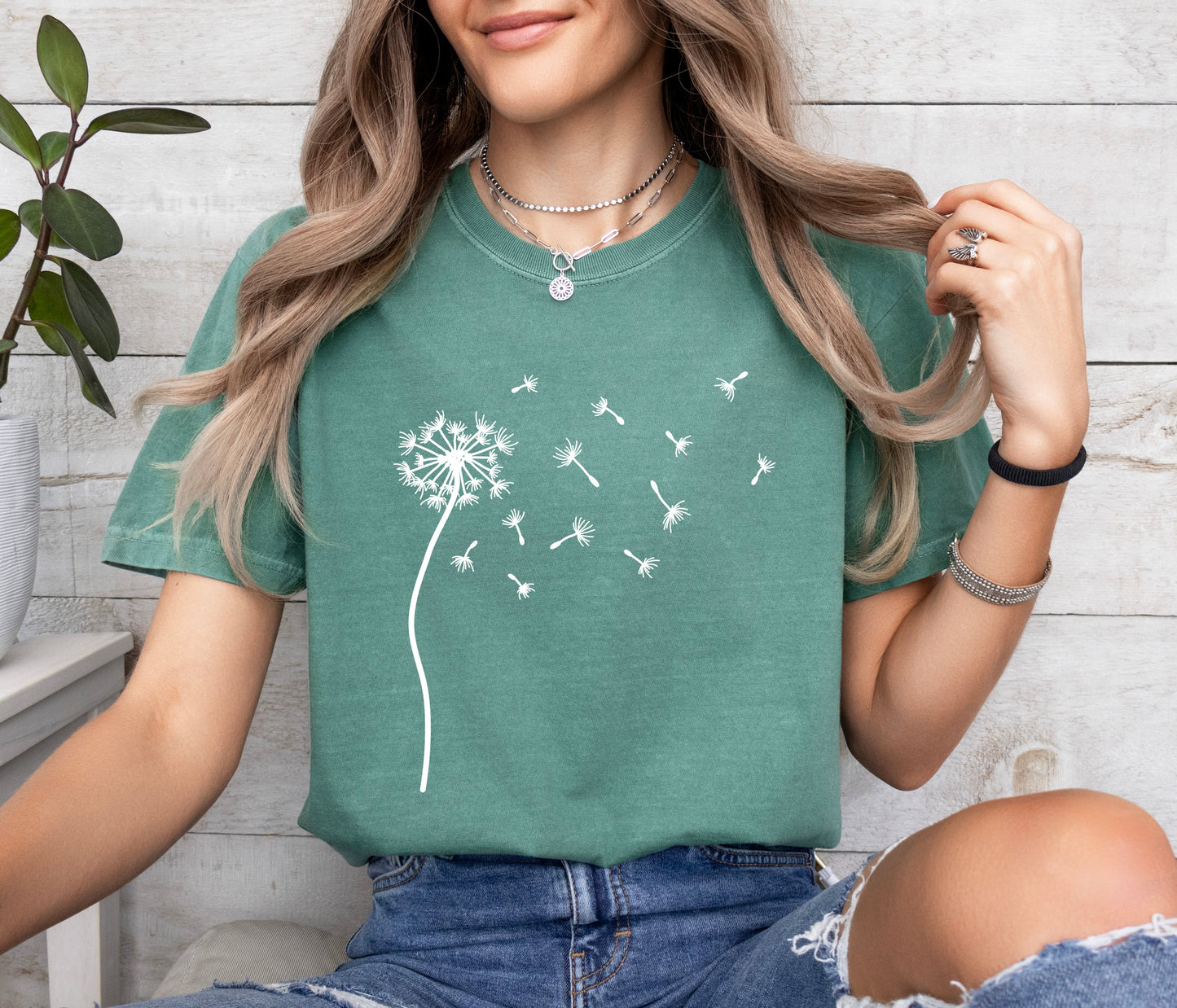 Dandelion Botanical wildflowers Garment Dyed T Shirt