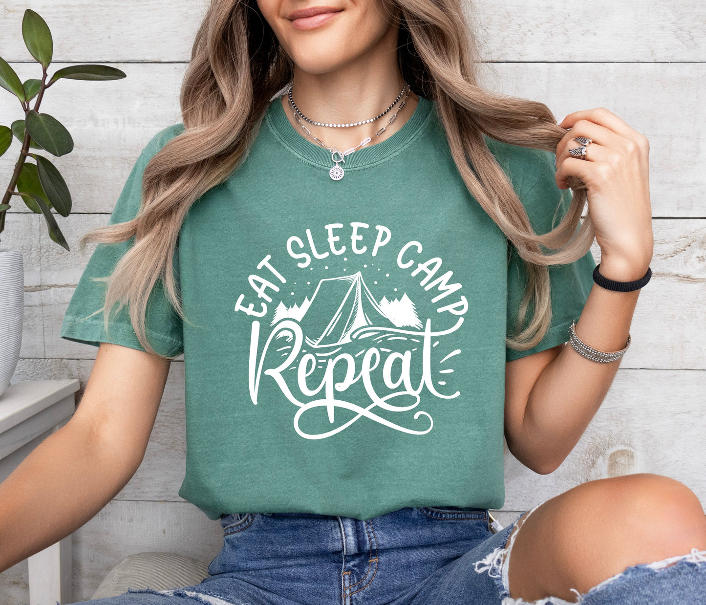 Camping Hiking Mountain Nature Garment Dyed T Shirt