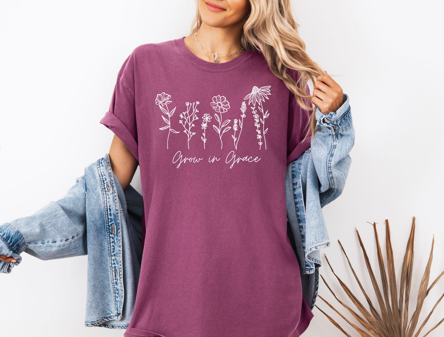 Grow in Grace Comfort Colors Christian and Flower Garment Dyed Christian T Shirt