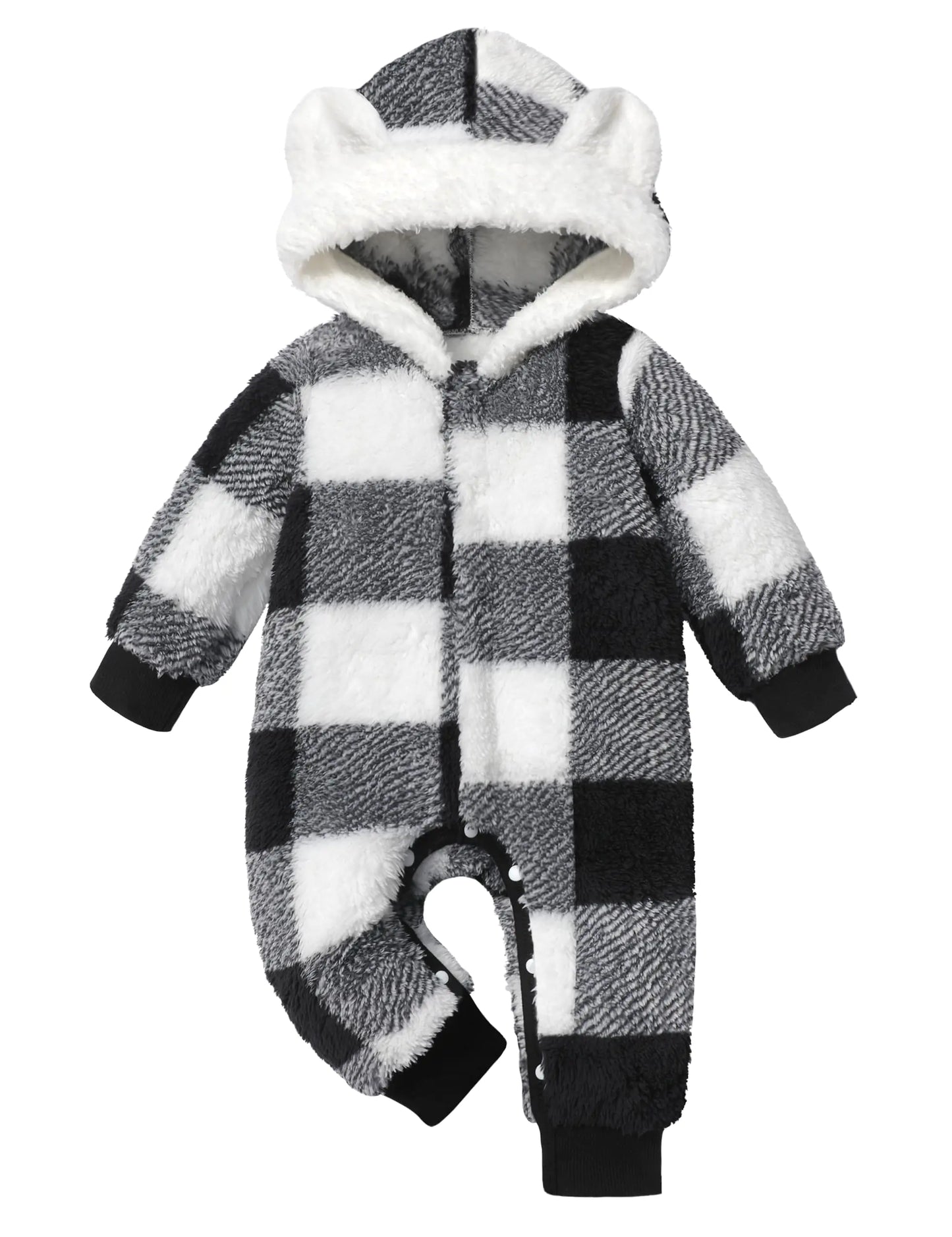 Von kilizo Baby Boy Clothes 3-6 Months Boy Clothes Winter Baby Snowsuit Bunting Warm Suit Bear Fleece Onesie Hooded Plaid Snap Romper Jumpsuit Coat Baby Boy Outfits 3-6 Months Black - # BAAA51210027