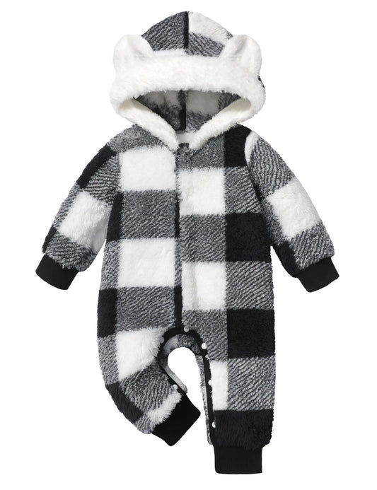 Von kilizo Baby Boy Clothes 3-6 Months Boy Clothes Winter Baby Snowsuit Bunting Warm Suit Bear Fleece Onesie Hooded Plaid Snap Romper Jumpsuit Coat Baby Boy Outfits 3-6 Months Black - # BAAA51210027