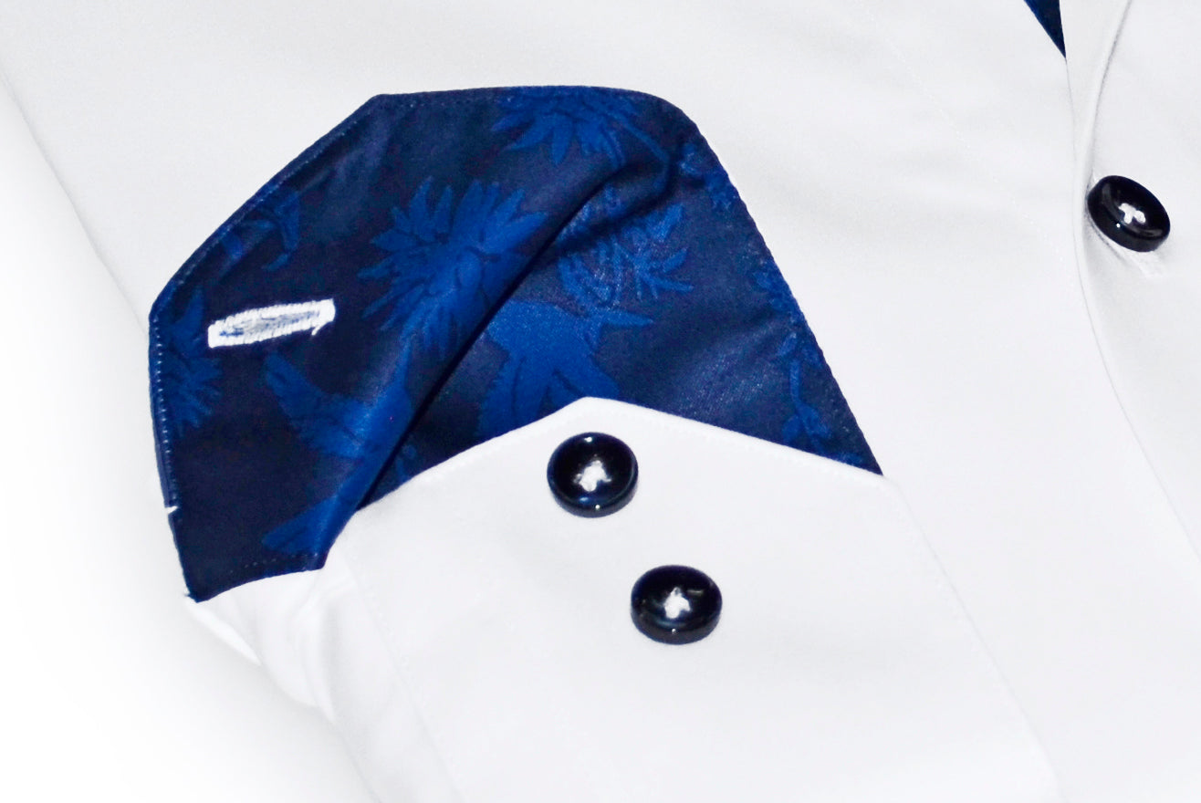 Gabe  Button-Up Shirt With Contrast Details // White  // Contemporary Fit (Regular)- final sale