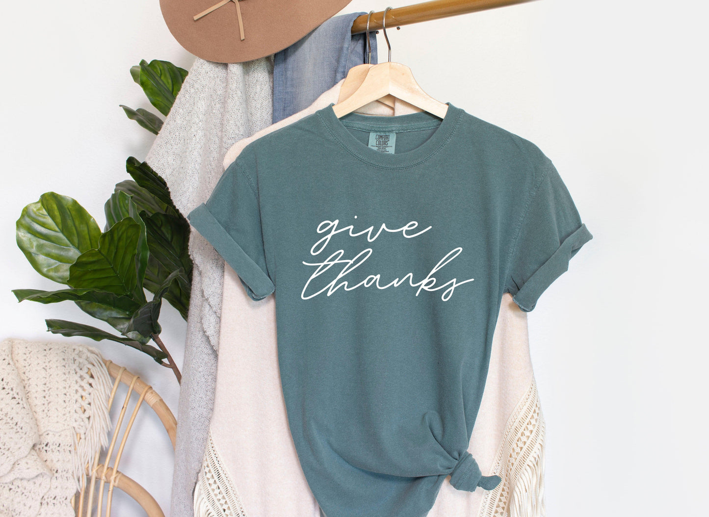 Give Thanks Fall Comfort Colors T Shirt | Thanksgiving
