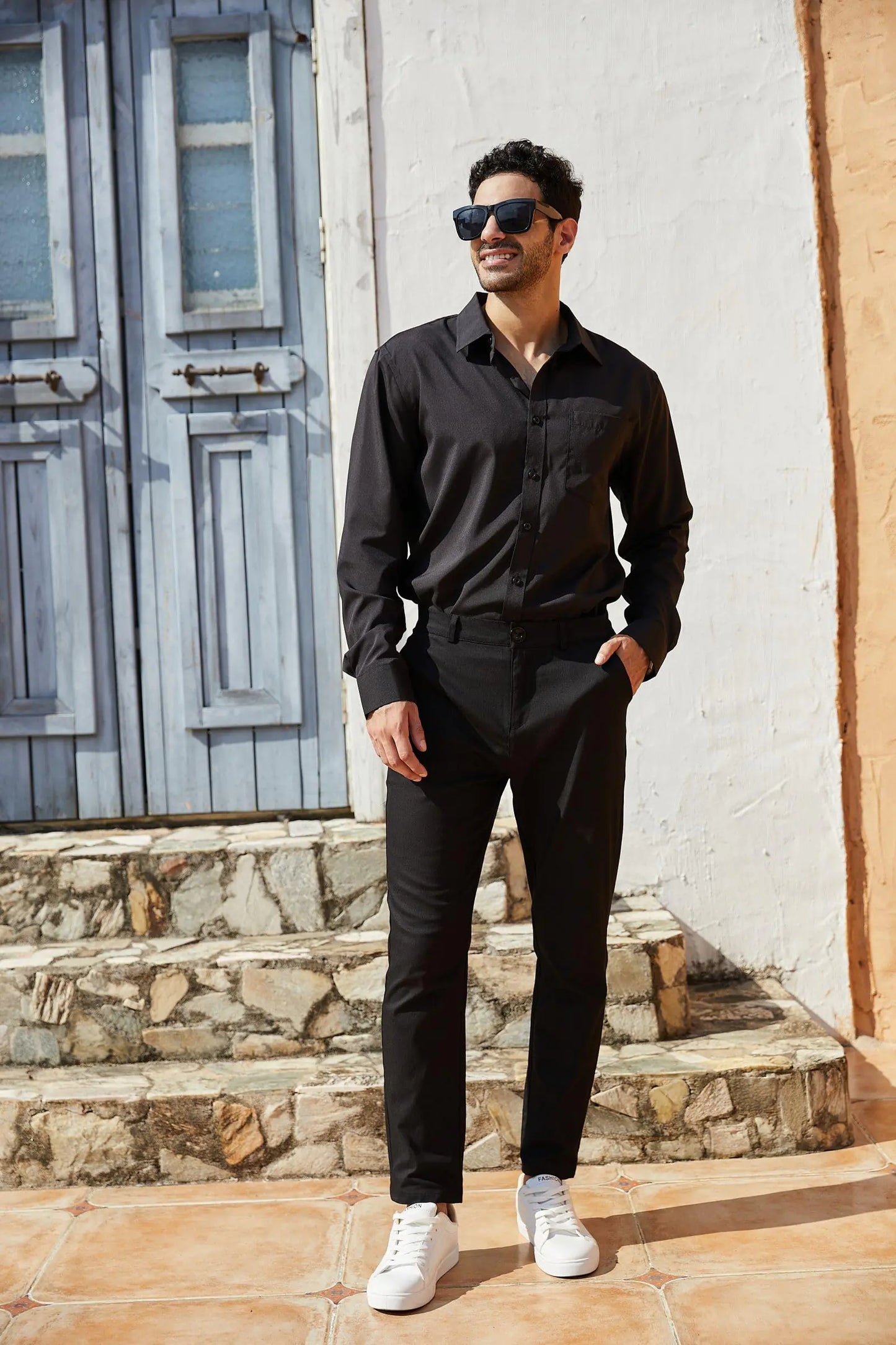 Boys Mens Fashion Slim Fit Dress Pants Casual Business Skinny Stretch Pants Golf Pants Small Navy - # BOAA13410005