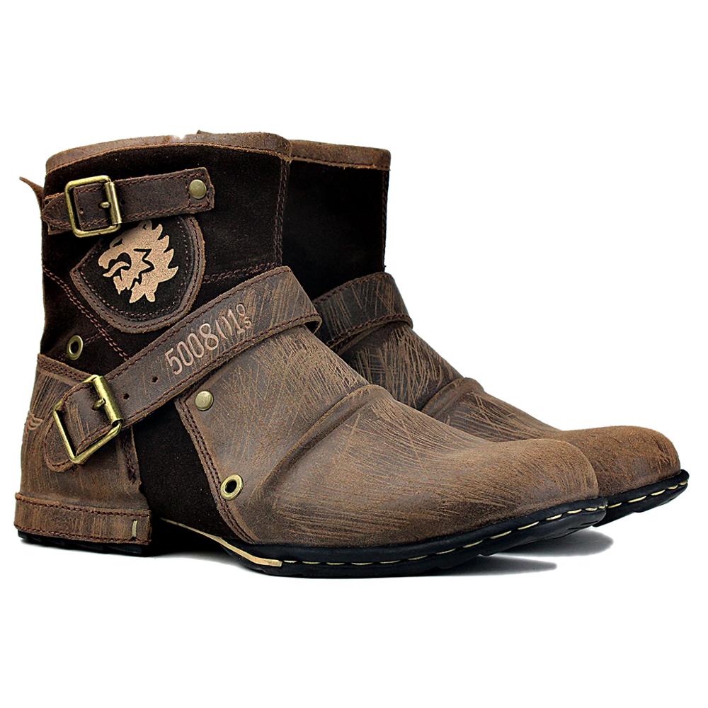 OSSTONE Men's Leather Ankle Boots Scratch Boots 5008-1-D1