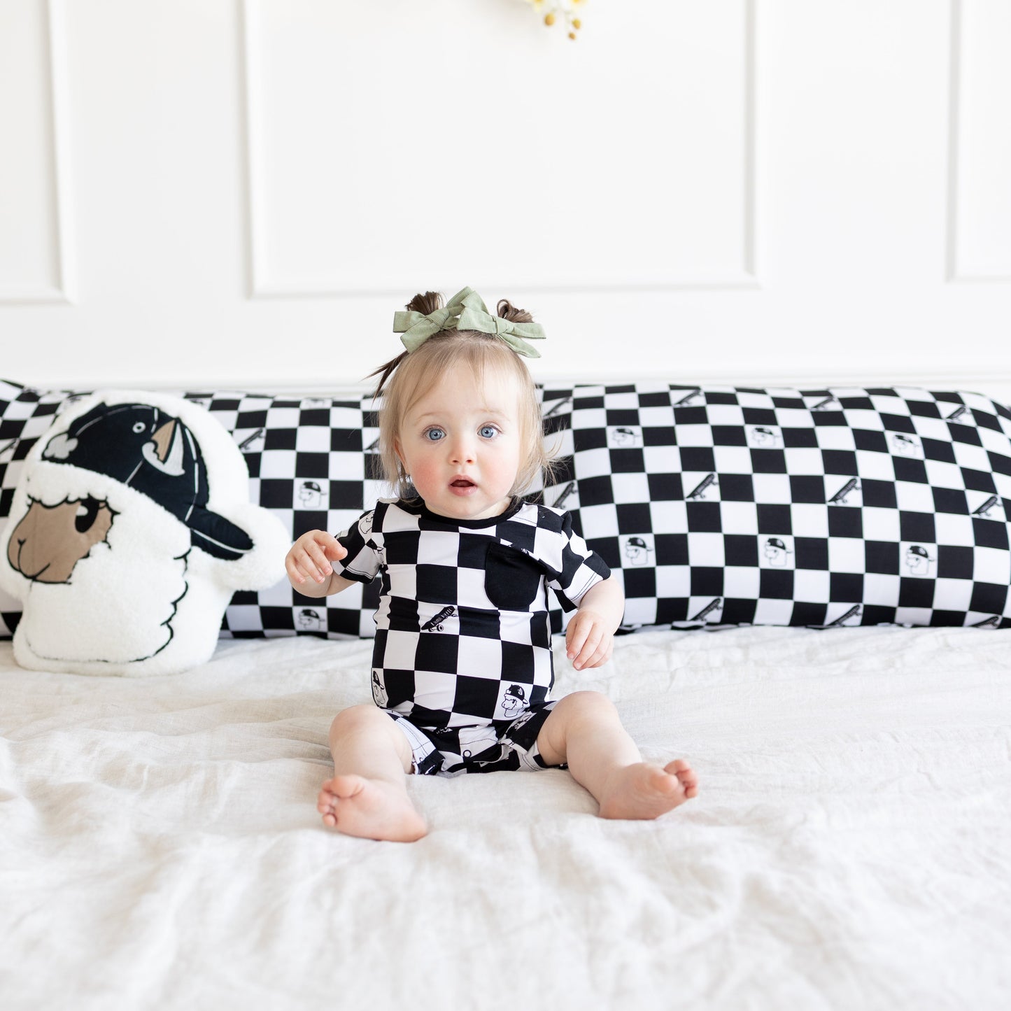 Checkered Llamas Shortie Romper