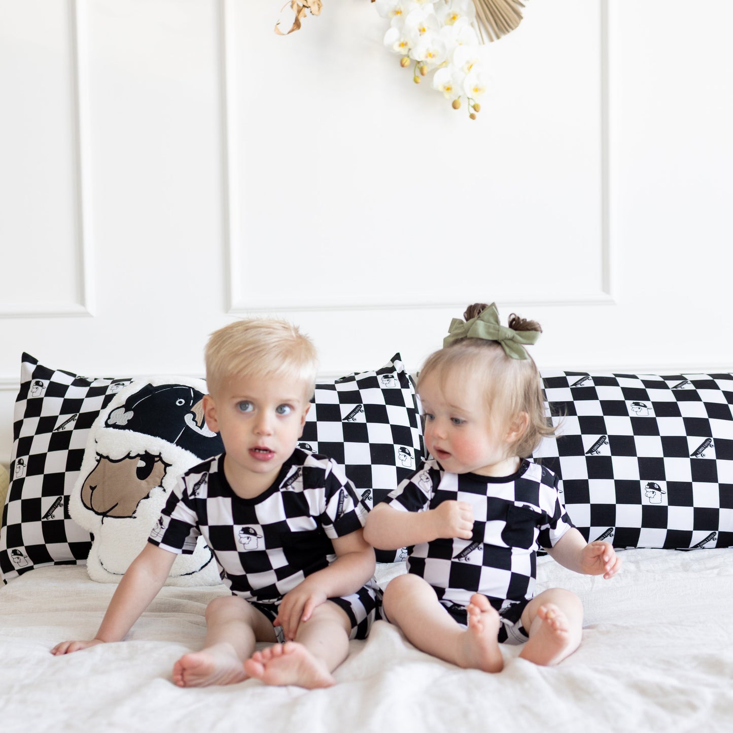 Checkered Llamas Shortie Romper