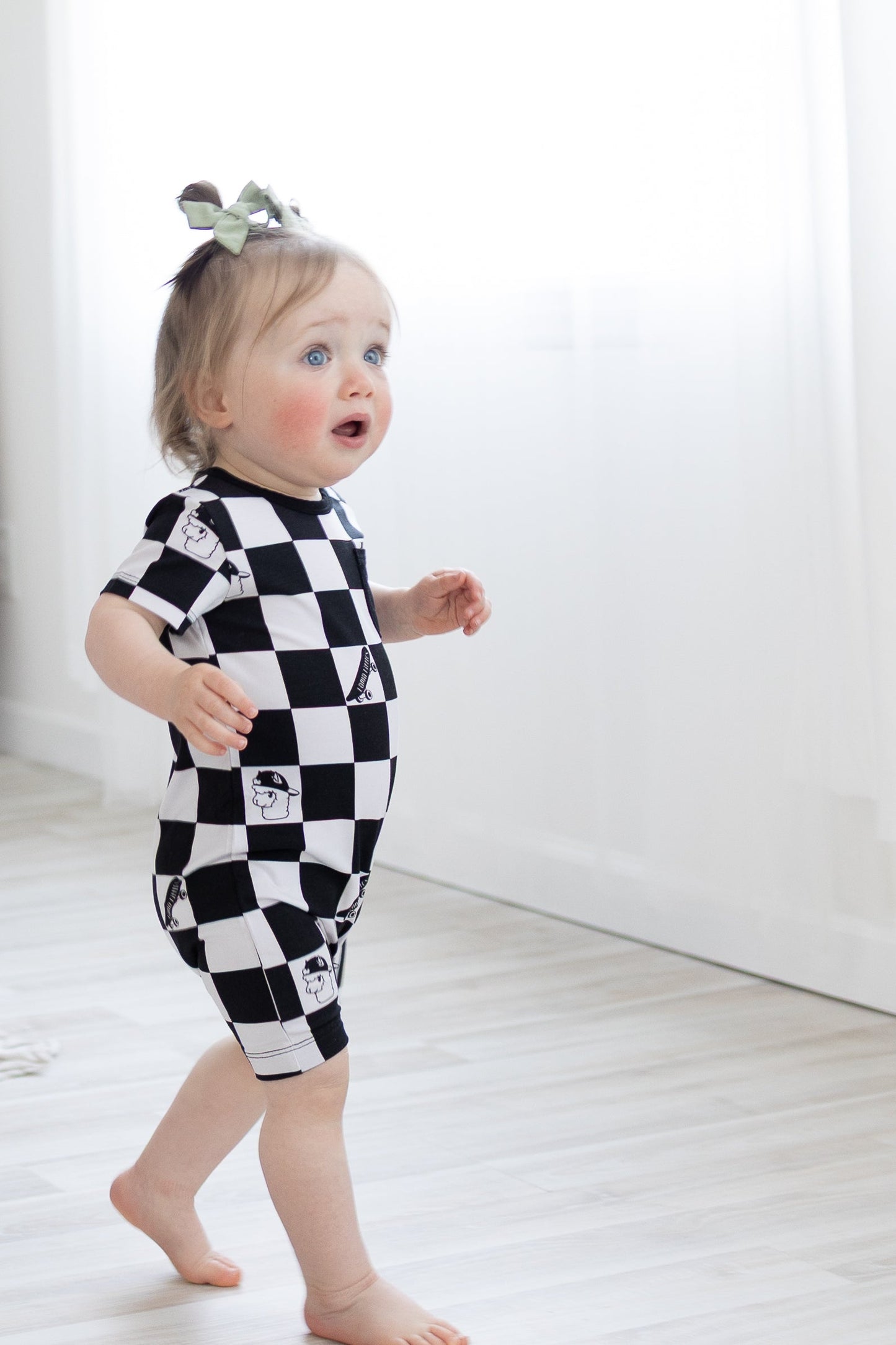 Checkered Llamas Shortie Romper