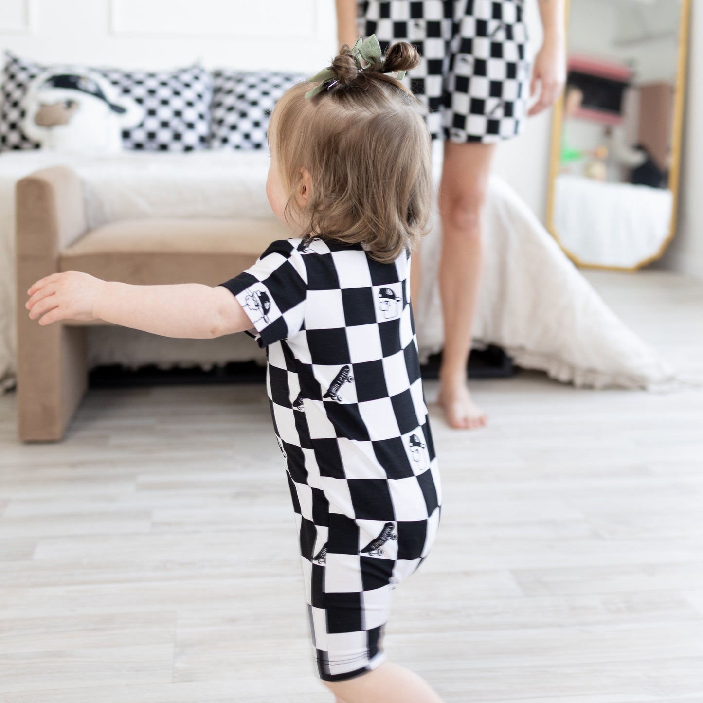 Checkered Llamas Shortie Romper