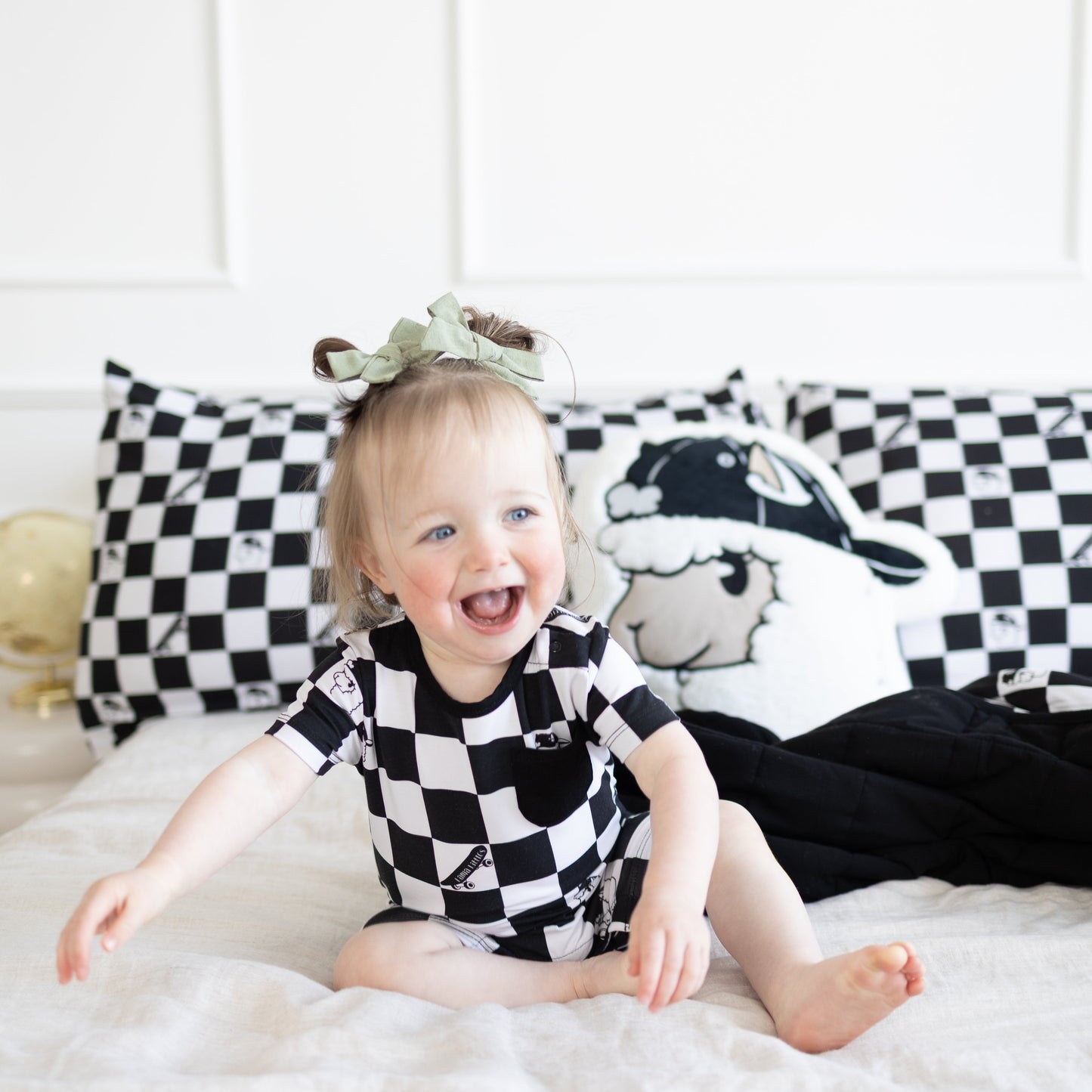 Checkered Llamas Shortie Romper