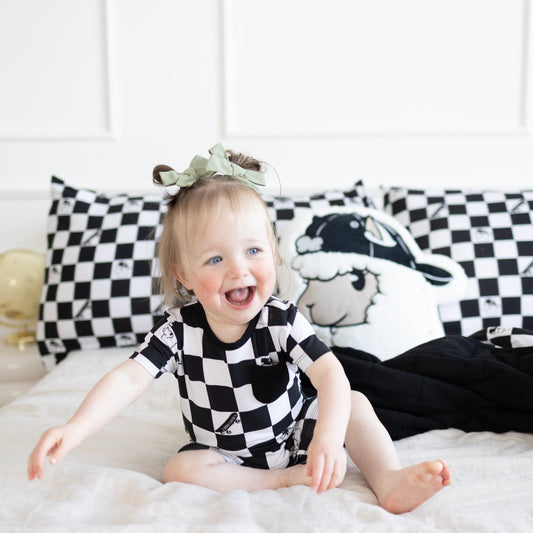 Checkered Llamas Shortie Romper
