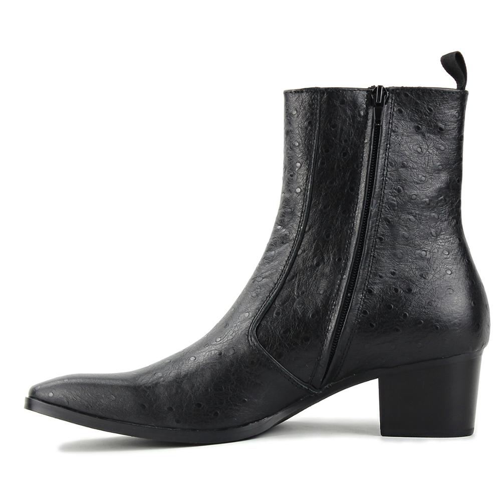 Calfskin Heel Ostrich-Print Chelsea Boots