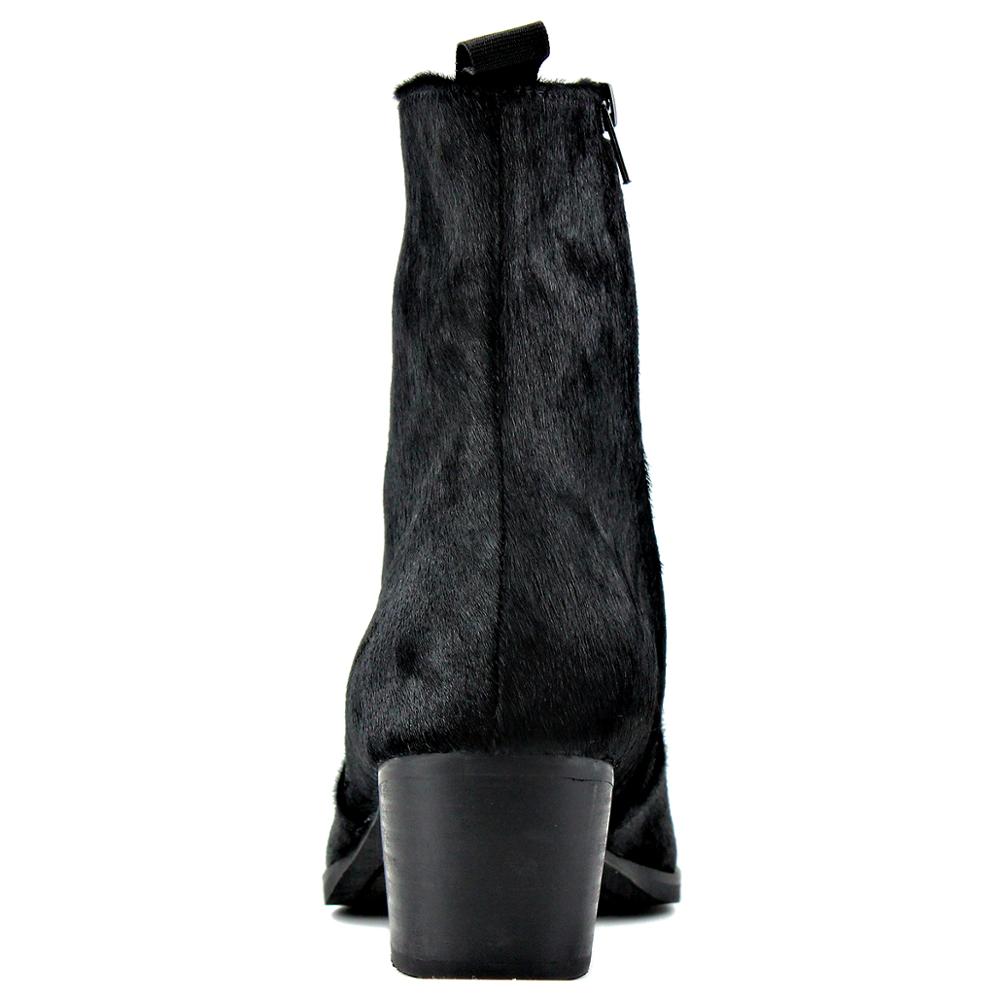 Leather Horsehair Zipper-up Heel Chelsea Boots
