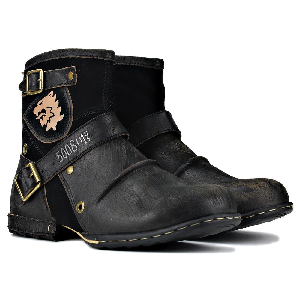 Men's Leather Ankle Boots-Black