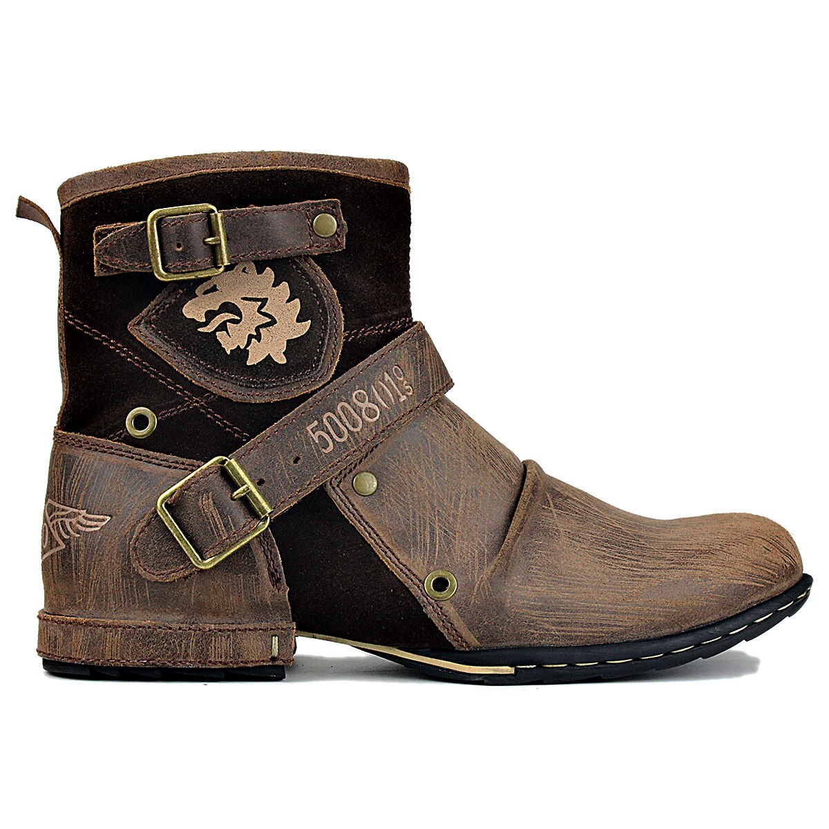 OSSTONE Men's Leather Ankle Boots Scratch Boots 5008-1-D1