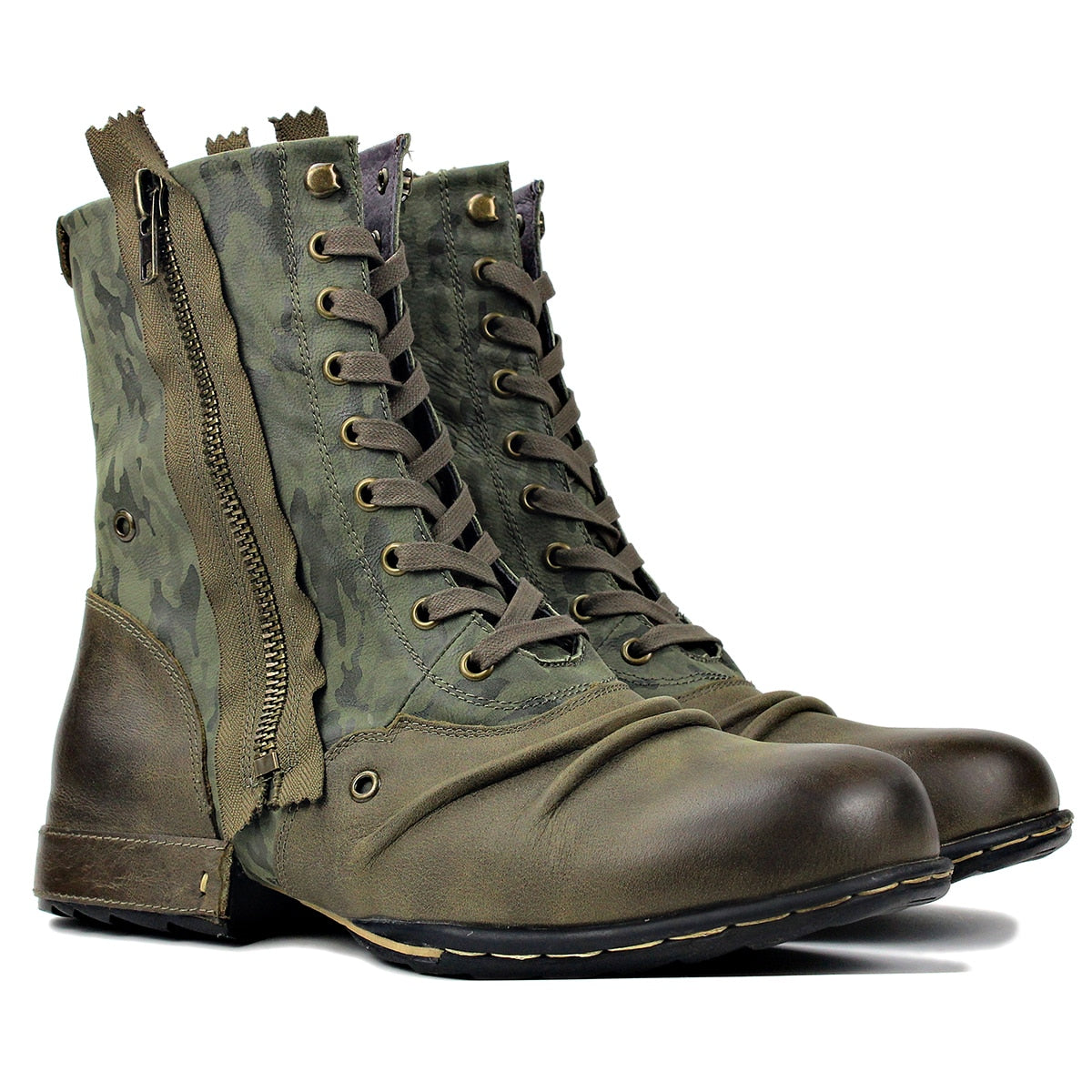 OSSTONE Men's Double Side Zipper Ankle Boots 5008-1-H-GREEN