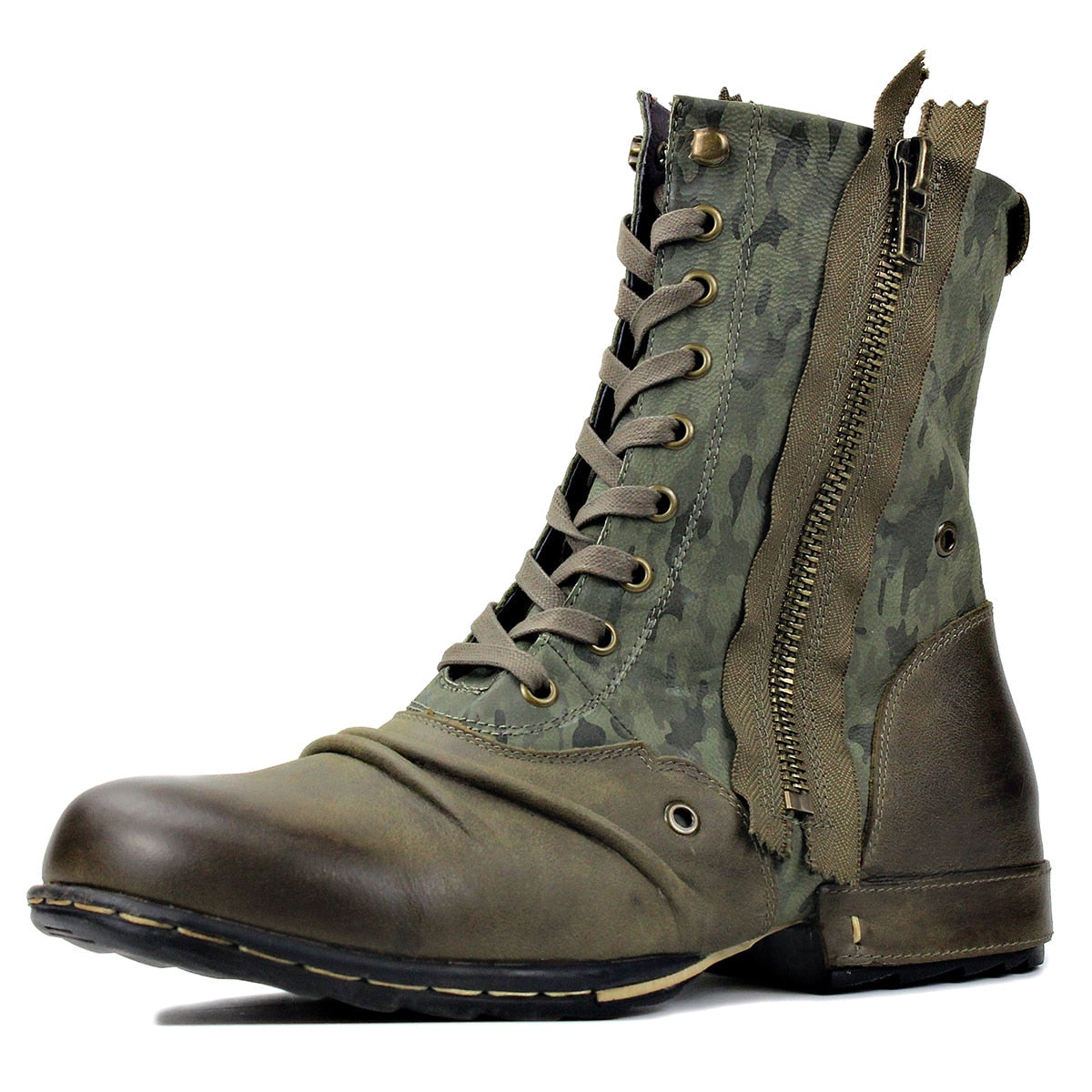 OSSTONE Men's Double Side Zipper Ankle Boots 5008-1-H-GREEN