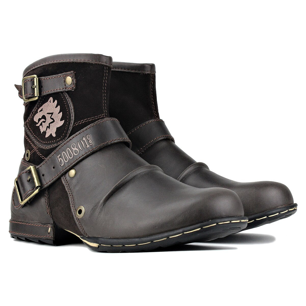 OSSTONE Men's Genuine Leathe Ankle Boots 5008-1-Dbrown