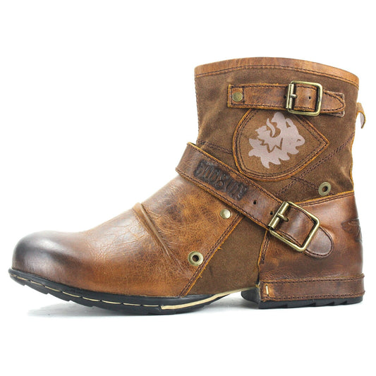 Men's Genuine Leather Ankle Boots-Brown