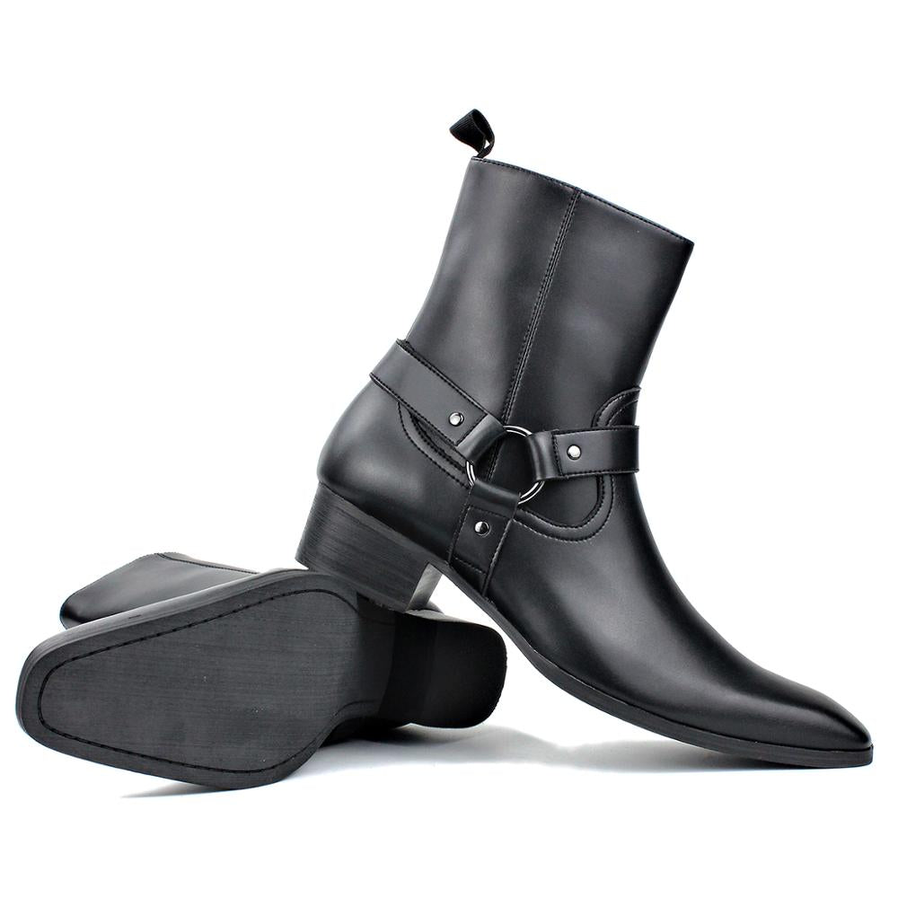 Leather High Heel Dress Chelsea Boots