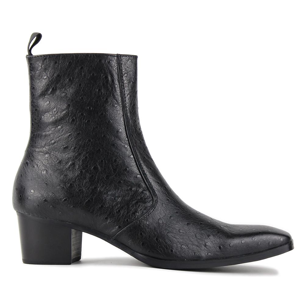 Calfskin Heel Ostrich-Print Chelsea Boots