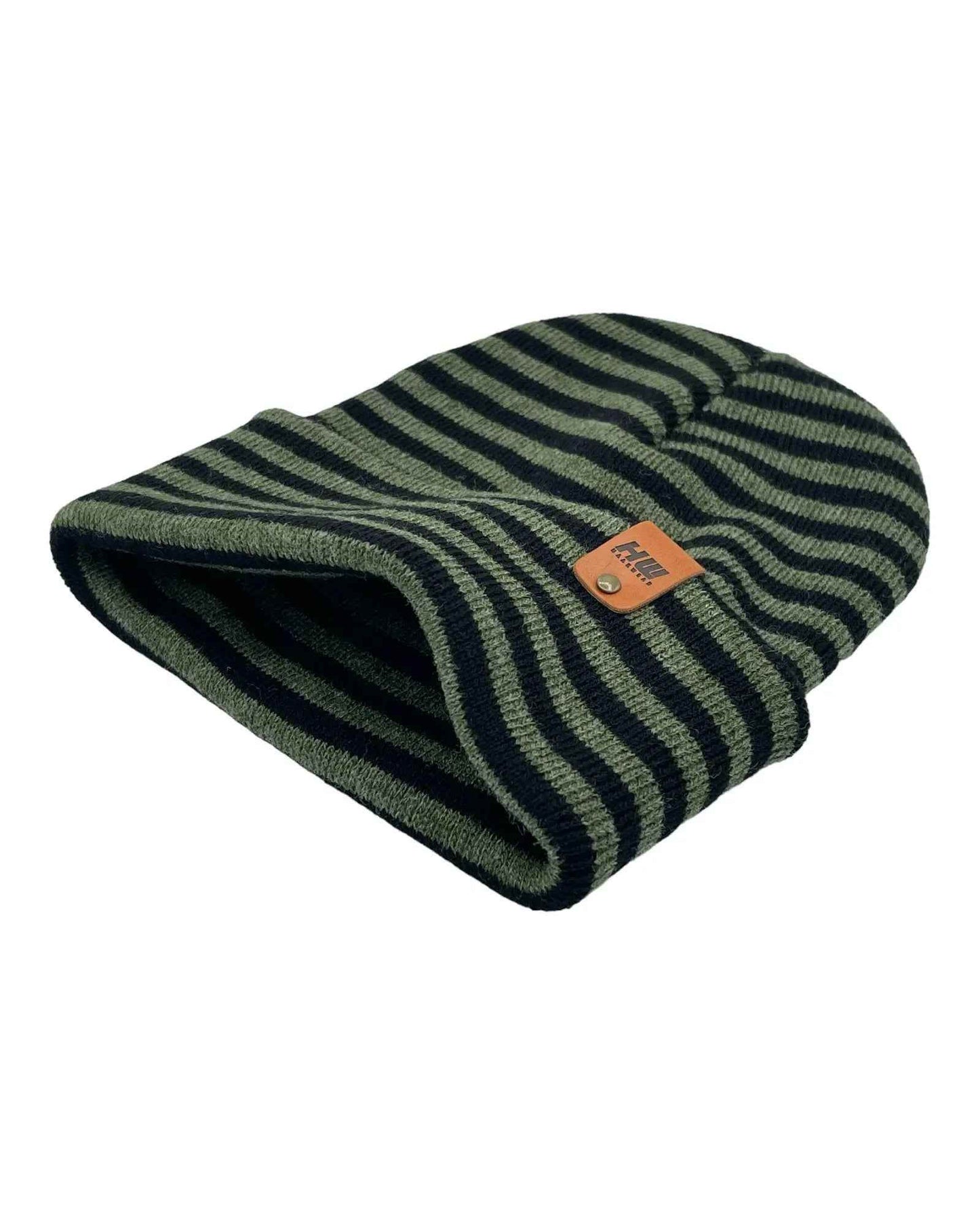 HAAKWEAR Classic RORO Cuffed Beanie / Hat - Black / Green, Made in USA