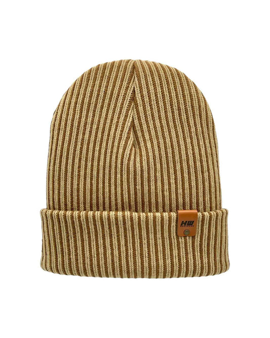 HAAKWEAR Cuffed Wide Ribbed Striped Beanie / Hat, Brown / Beige, Limited Edition - Made in USA