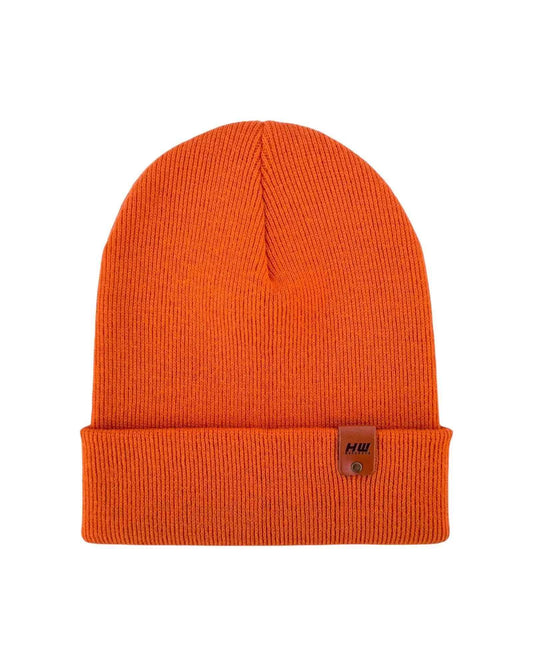 HAAKWEAR Knit Cuffed Classic Beanie / Hat - Tiger Orange, Made in USA