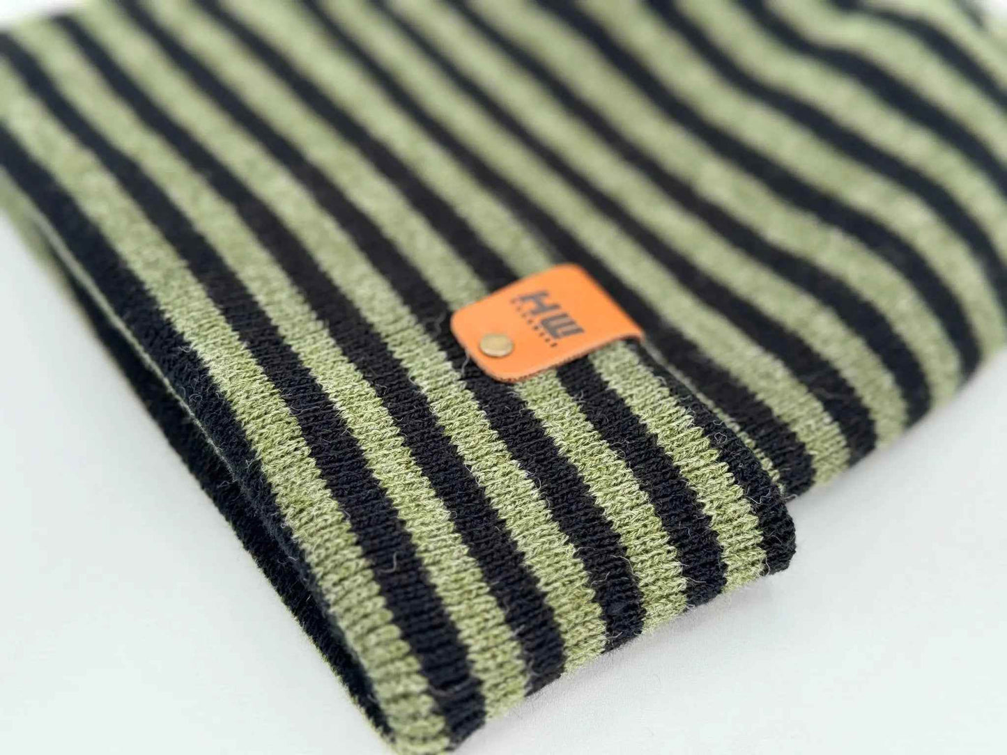 HAAKWEAR H Stitch RORO Cuffed Beanie (Patented Design) Black / Green, Made in USA