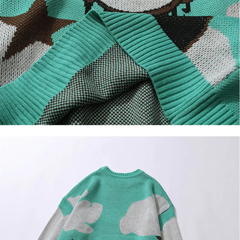 Harajuku vintage cartoon anime knitted sweater men winter oversized - # BOAA13510009