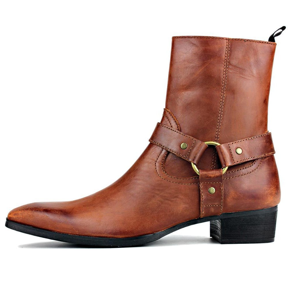 Calfskin Zipper-up High Heel Chelsea Boots