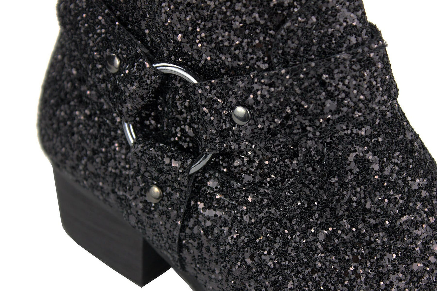 OSSTONE Shimmering Black High-heeled Chelsea Boot