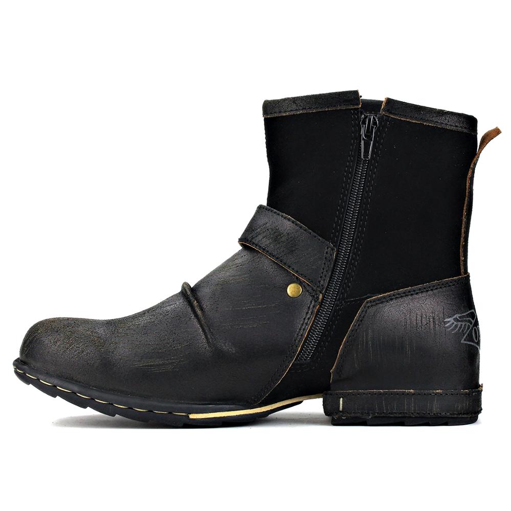 Men's Leather Ankle Boots-Black