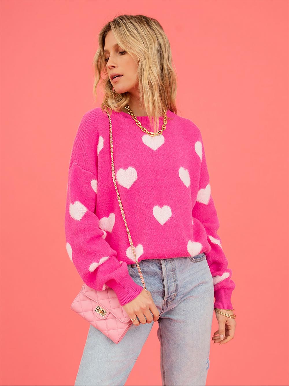 Heart Print Valentine's Day Crew Neck Sweater | NCS